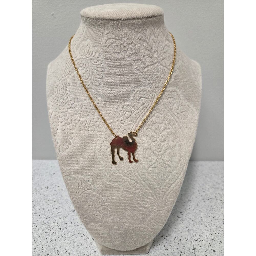 Gold Tone Camel Pendant Necklace Minimalist Animal Jewelry
